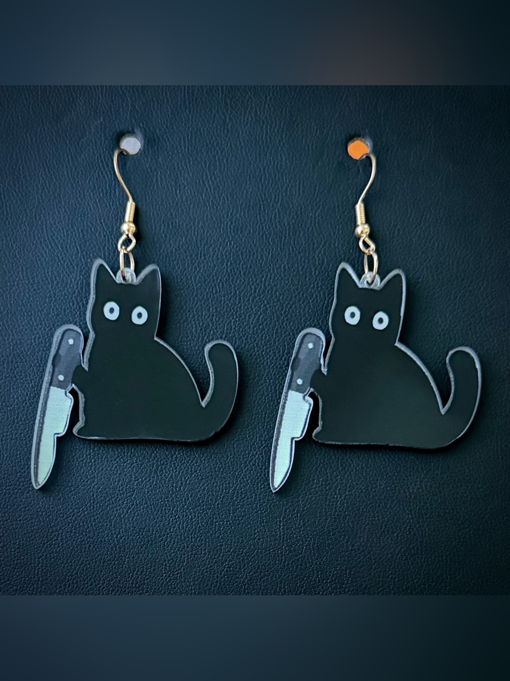 Halloween Black Cat with Knife Dangle Earrings 🐈‍⬛